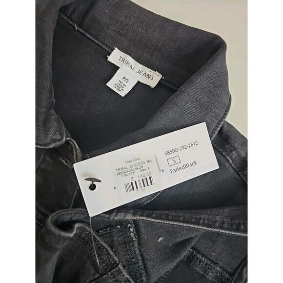 TRIBAL JEANS ~Woman Size SPetite~ Black Denim Jean Jacket Vest Stretch NWT $144. - Picture 10 of 14